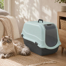 Urbn-Living Urbnliving Hooded Enclosed Cat Litter Tray Covered Filter Box Large Scoop Flap Toilet Potty - Light Blue Top & Large - thumbnail 3