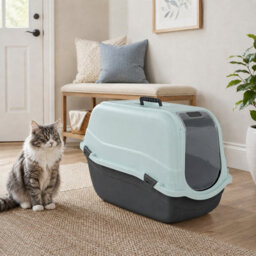Urbn-Living Urbnliving Hooded Enclosed Cat Litter Tray Covered Filter Box Large Scoop Flap Toilet Potty - Light Blue Top & Large - thumbnail 2