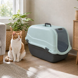 Urbn-Living Urbnliving Hooded Enclosed Cat Litter Tray Covered Filter Box Large Scoop Flap Toilet Potty - Light Blue Top & Large - thumbnail 5