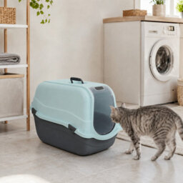 Urbn-Living Urbnliving Hooded Enclosed Cat Litter Tray Covered Filter Box Large Scoop Flap Toilet Potty - Light Blue Top & Large - thumbnail 4