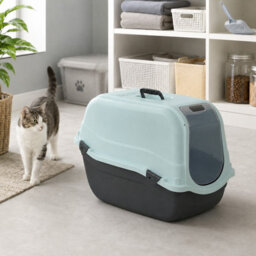 Urbn-Living Urbnliving Hooded Enclosed Cat Litter Tray Covered Filter Box Large Scoop Flap Toilet Potty - Light Blue Top & Large - thumbnail 6
