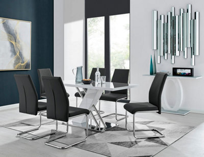 Furniturebox Sorrento White High Gloss And Chrome Dining Table And 6 Black Lorenzo Dining Chairs - image 1