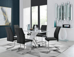 Furniturebox Sorrento White High Gloss And Chrome Dining Table And 6 Black Lorenzo Dining Chairs - thumbnail 1