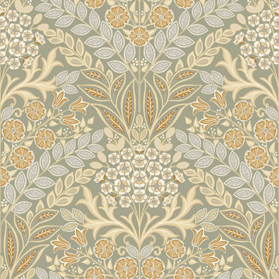 Grandeco Belevedere Arts And Crafts Floral Damask, Taupe - image 1