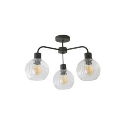 Valuelights Maddison Clear Ribbed Glass Globe Shades Matte Black 3 Arm Ceiling Light - thumbnail 6