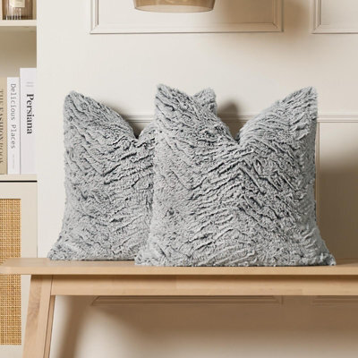 OHS 2 Pack Two Tone Faux Fur Fleece Cushion Covers, Grey - 45 X 45Cm - image 1