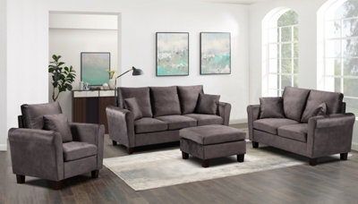 Comfy Living Brushed Velvet 3 Seater Sofa, 2 Seater Sofa And Chair In Mottled Mink