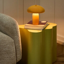 Beliani Mushroom Dome Table Lamp Yellow, Iron Base, 22Cm - Retro Mid-Century Style - thumbnail 1