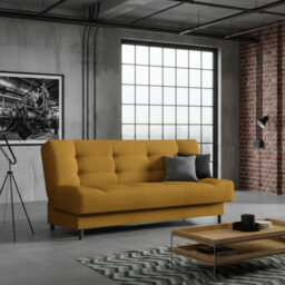 Livia Sofa Bed With Click Clack Sleeping Function And Bedding Storage Foam Wooden Frame 195X85X90Cm Mustard - thumbnail 2