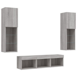 Berkfield 5 Piece Tv Wall Units With Led Grey Sonoma Engineered Wood - thumbnail 5