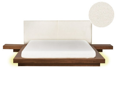 Beliani Bed With Led Boucle Zen 160 X 200 Cm (Eu King Size) Led Brown Ash Wood - image 1