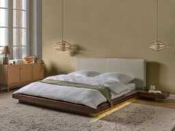Beliani Bed With Led Boucle Zen 160 X 200 Cm (Eu King Size) Led Brown Ash Wood - thumbnail 2