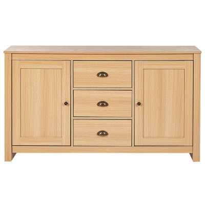Wyld And Coco Light Brown 2-Door Sideboard With 3 Drawers, Matt Particle Board, Traditional Style, W140 X D40 X H80Cm - image 1