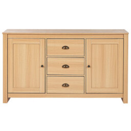 Wyld And Coco Light Brown 2-Door Sideboard With 3 Drawers, Matt Particle Board, Traditional Style, W140 X D40 X H80Cm - thumbnail 1