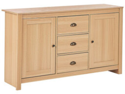 Wyld And Coco Light Brown 2-Door Sideboard With 3 Drawers, Matt Particle Board, Traditional Style, W140 X D40 X H80Cm - thumbnail 3