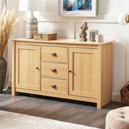 Wyld And Coco Light Brown 2-Door Sideboard With 3 Drawers, Matt Particle Board, Traditional Style, W140 X D40 X H80Cm - thumbnail 2