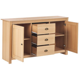 Wyld And Coco Light Brown 2-Door Sideboard With 3 Drawers, Matt Particle Board, Traditional Style, W140 X D40 X H80Cm - thumbnail 4