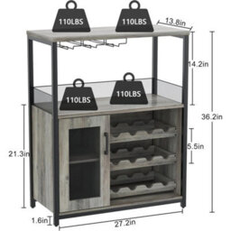 Wine Bar Cabinet Coffee W/ Wine Rack And Glass Holder - thumbnail 2