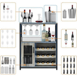 Wine Bar Cabinet Coffee W/ Wine Rack And Glass Holder - thumbnail 3