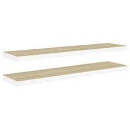 Berkfield Floating Wall Shelves 2 Pcs Oak And White 90X23.5X3.8 Cm Mdf - thumbnail 2