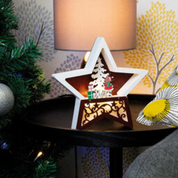 Wooden Light Up Christmas Star Festive Scene Ornament - Reindeer & Tree Carving Home Xmas Led Decoration - H19 X W19 X D3.5Cm - thumbnail 4