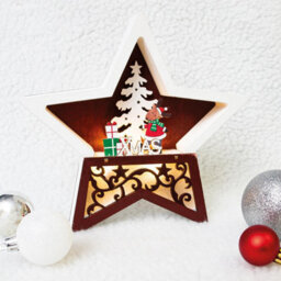 Wooden Light Up Christmas Star Festive Scene Ornament - Reindeer & Tree Carving Home Xmas Led Decoration - H19 X W19 X D3.5Cm - thumbnail 2