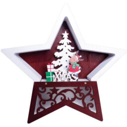 Wooden Light Up Christmas Star Festive Scene Ornament - Reindeer & Tree Carving Home Xmas Led Decoration - H19 X W19 X D3.5Cm - thumbnail 5