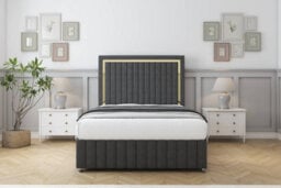 "Sloomy Boston Gold Graphite Dumfries Divan Bed Set 2 Drawers Right Side With 26"" Strutted & 12"" Footboard 4'6 Double" - thumbnail 1