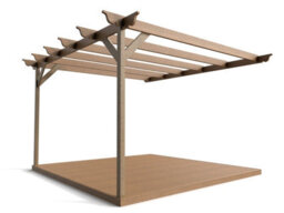 Arbor Garden Solutions Wall Mounted Pergola And Decking Complete Diy Kit, Ovolo Design (3M X 3M, Rustic Brown Finish) - thumbnail 1