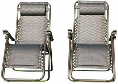 Garden Market Place Set Of 2 Padded Garden Sun Lounger Relaxer Recliner Chairs In Brown Tweed Weatherproof Textoline - image 1