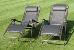 Garden Market Place Set Of 2 Padded Garden Sun Lounger Relaxer Recliner Chairs In Brown Tweed Weatherproof Textoline - thumbnail 3