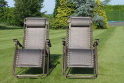 Garden Market Place Set Of 2 Padded Garden Sun Lounger Relaxer Recliner Chairs In Brown Tweed Weatherproof Textoline - thumbnail 2