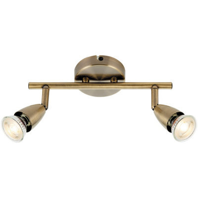 2 Way Adjustable Ceiling Spotlight Bar - 2 X 35W Gu10 - Antique Brass Plate - image 1