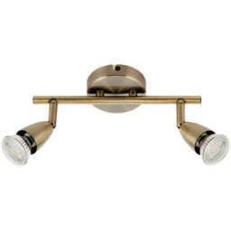 2 Way Adjustable Ceiling Spotlight Bar - 2 X 35W Gu10 - Antique Brass Plate - thumbnail 3