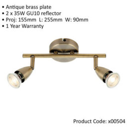 2 Way Adjustable Ceiling Spotlight Bar - 2 X 35W Gu10 - Antique Brass Plate - thumbnail 2