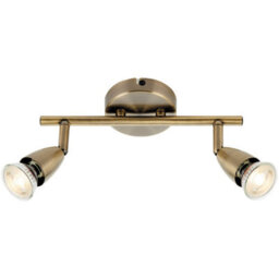 2 Way Adjustable Ceiling Spotlight Bar - 2 X 35W Gu10 - Antique Brass Plate - thumbnail 1