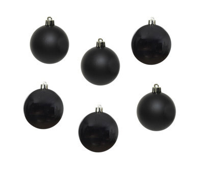 Decoris 12 Black Christmas Baubles 6Cm Shatterproof Tree Ornaments Shiny Matt Decoration - image 1