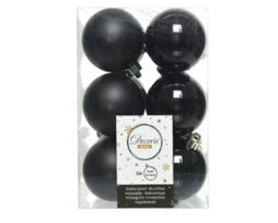 Decoris 12 Black Christmas Baubles 6Cm Shatterproof Tree Ornaments Shiny Matt Decoration - thumbnail 3