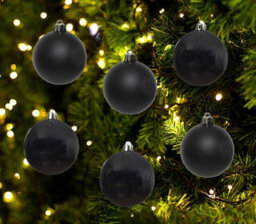 Decoris 12 Black Christmas Baubles 6Cm Shatterproof Tree Ornaments Shiny Matt Decoration - thumbnail 2