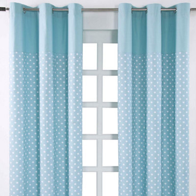 Homescapes Cotton Stars Blue Ready Made Eyelet Curtain Pair, 137 X 182 Cm Drop - image 1