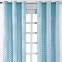 Homescapes Cotton Stars Blue Ready Made Eyelet Curtain Pair, 137 X 182 Cm Drop