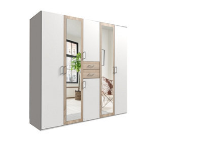 Bristol White And Oak 5 Door Wardrobe - image 1