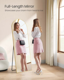 Songmics Full Length Mirror, 160 X 50 Cm, Arched Full Body Mirror With Stand, Aluminium Alloy Frame Floor Mirror,gold