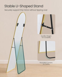 Songmics Full Length Mirror, 160 X 50 Cm, Arched Full Body Mirror With Stand, Aluminium Alloy Frame Floor Mirror,gold - thumbnail 5