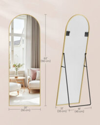 Songmics Full Length Mirror, 160 X 50 Cm, Arched Full Body Mirror With Stand, Aluminium Alloy Frame Floor Mirror,gold - thumbnail 6
