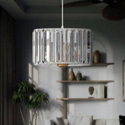 Ledsone Modern Crystal Glass Shade Mini Chandelier Pendant Light, Drum Shape E27 Ceiling Hanging Light White Without Bulb,20Cm - thumbnail 2
