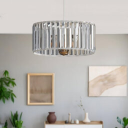 Ledsone Modern Crystal Glass Shade Mini Chandelier Pendant Light, Drum Shape E27 Ceiling Hanging Light White Without Bulb,20Cm - thumbnail 8