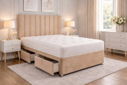 Comfy Deluxe 9 Panel Mink Suede 6Ft Super King Size Bed Set With Orthopaedic Mattress And Headboard 4 Drawers
