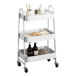 Urbn-Living Urbnliving Height 79.5Cm 3 Tier White Shelf Metal Slim Storage Trolley Cart With Castor Wheels Bathroom Organiser - thumbnail 3