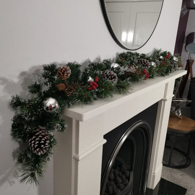 Samuel Alexander 1.8M (6Ft) Dressed Christmas Garland With Silver Baubles Pinecones & Berries - image 1